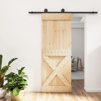 Berkfield Home Sliding Door with Hardware Set 80x210 cm Solid Wood Pine in Brown