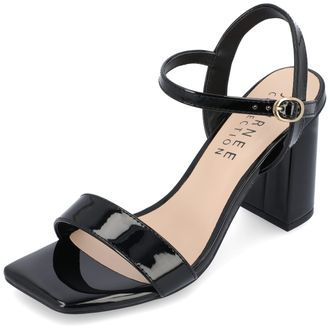 Journee Collection Journee Womens Open Square Toe Band Chunky Block Heel Buckle Ankle Strap Pump Padded Tivona Dress Sandal, Black, 9 UK Wide