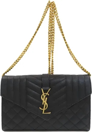 Saint Laurent Black Leather Chain/Shoulder Wallet (Pre-Owned)