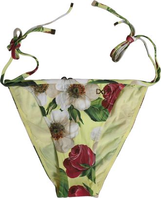 Dolce & Gabbana Floral Print Nylon Bikini Bottom - Yellow