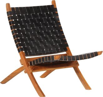 vidaXL Silla De Relax Plegable Cuero Aut&eacute;ntico Negro Vidaxl