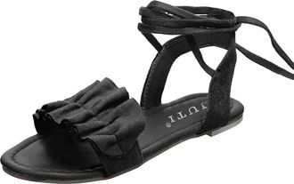 Generic Women Flat Sandals Solid Color Strappy Crossover Sandals Lace Up Dance Sandal Fashion Scalloped Trim Sandal Casual Open Toe Shoes Elegant Dressy Shoes