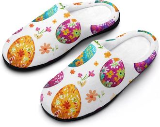 Generic Easter Eggs Ethnic Patterns Slippers Men Winter Warm Cotton Anti-Slip Indoor Slip-Ons House Shoes