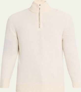 Ralph Lauren Purple Label Mens Cashmere Birdseye Suede-Trim Quarter-Zip Sweater