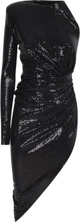 Alexandre Vauthier Zwarte Asymmetrische Jurk met Kristalversiering - Dames - Feestkleedjes - Zwart - 2XS - Polyester - Kleedjes