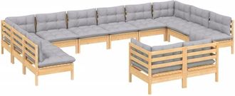 vidaXL Muebles De Jard&iacute;n 12 Pzas Y Cojines Gris Madera Maciza De Pino Vidaxl