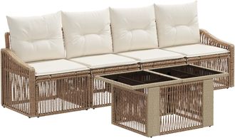 vidaXL Conjunto De Sof&aacute;s De Jard&iacute;n 5 Uds. Beige Y Blanco Crema Vidaxl