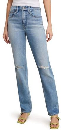 Good American Good Icon Ripped High Waist Straight Leg Jeans in Indigo870 at Nordstrom Rack, Size 12