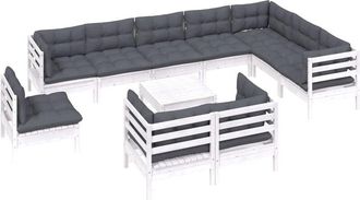 vidaXL Muebles De Jard&iacute;n 11 Pzas Y Cojines Blanco Madera Maciza Pino Vidaxl