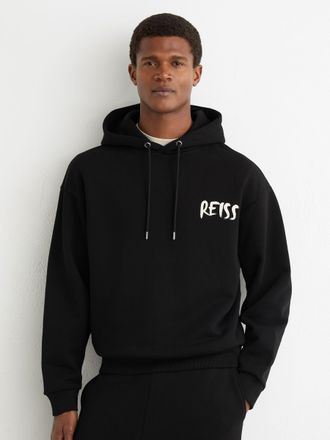 Reiss Black Cotton Logo-print Hoodie, Xxl
