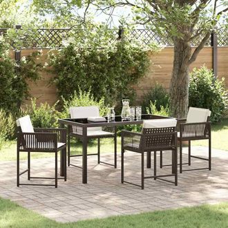Berkfield Home 5 Piece Garden Dining Set with Cushions Brown Poly Rattan