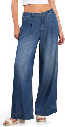 HINT OF BLU Chill Pleated Mid Rise Wide Leg Jeans in Ace Blue at Nordstrom, Size X-Small