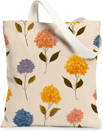 Generic Floral Canvas Tote Bags, Elegant Flower Pattern Reusable Grocery Bags, Vintage Lightweight Washable Shoulder Strap Canvas F, Beige, 13x15 Inch