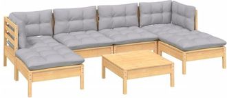 vidaXL Juego De Muebles De Jard&iacute;n 7 Pzas Y Cojines Madera Pino Gris Vidaxl