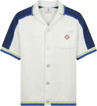 Casablanca Korte Mouw Gehaakt Shirt - Heren - Korte mouwen Overhemden - Wit - M - Katoen - Overhemden