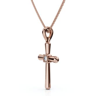 Pompeii3 Diamond Solitaire Lab Grown Cross 10k Gold Necklace 3/4 Tall Pendant