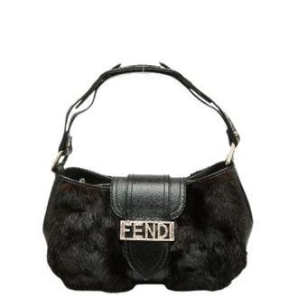 Fendi Pre-owned Mamma Baguette Fur Leather Shoulder Bag - Dames - Pre-owned - Zwart - Maat: ONE Size Leer