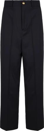 P.A.R.O.S.H. Wollen broek met zakken en elastaan - Dames - Straight fit broeken - Blauw - M - Wol - Broeken