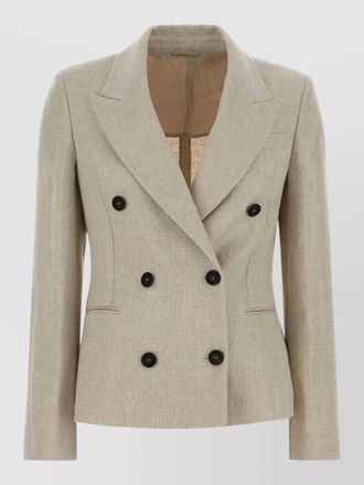 Brunello Cucinelli linen blend herringbone double-breasted blazer