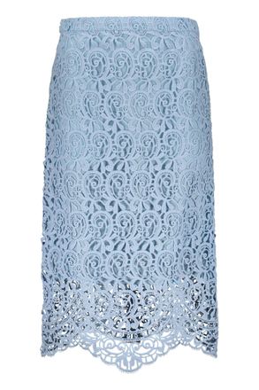 Burberry High Waist Lace Embroidered Midi Skirt