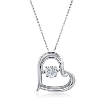 MAX + STONE 10k White Gold Natural Diamond Heart Pendant Necklace (0.08 Carats Total)