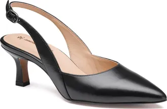 Johnston & Murphy Lindsey Slingback Pointed Toe Kitten Heel Pump in Black Glove Leather at Nordstrom, Size 9.5