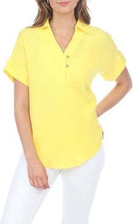 Rain + Rose Cotton Gauze Camp Shirt in Yellow at Nordstrom Rack, Size Medium