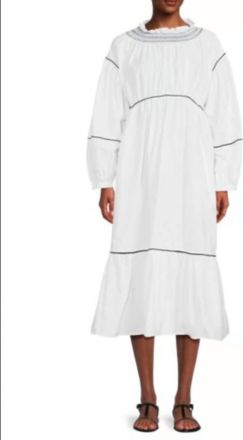 Something Navy Smocked Puff Sleeve Midi Dress In White