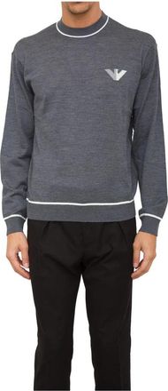 Emporio Armani Grijze Gebreide Trui - Heren - Ronde hals truien - Grijs - S - Wol - Truien & Vesten