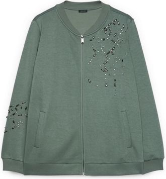 Fiorella Rubino Bomber Sweatshirt met Lichtgevende Applicaties - Dames - Vesten met rits - Groen - XL - Katoen - Hoodies & sweatvesten