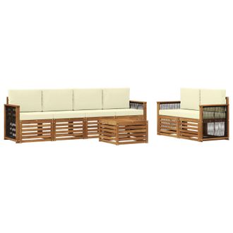 vidaXL Conjunto De Sof&aacute;s De Exterior Con Coj&iacute;n 7 Pcs Natural Y Crema Vidaxl