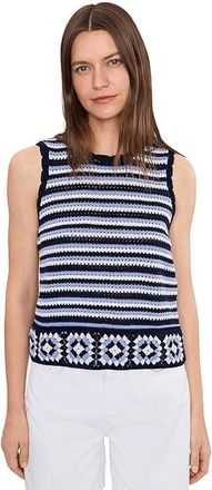 CeCe by Cynthia Steffe Stripped Crochet Tank Top Sweater Womens Sweater Classic Navy : 2XL, Acrylic/Cotton