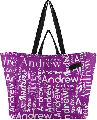 Generic Custom Purple print Reusable Canvas Tote Bag, Heavy Duty Grocery Shopping Bag with Large Capacity Double Handles Hard Bottom Work Groceries Travel
