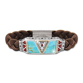 The Bradford Exchange Native Spirit Mens Turquoise And Leather Bracelet