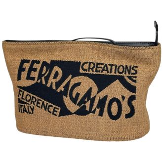 Ferragamo Brown Fabric Leather Pouch (Pre-Owned)