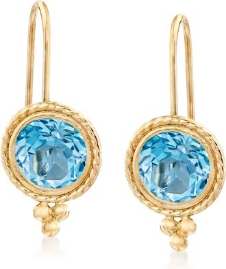 Ross-Simons Blue Topaz Drop Earrings in 14kt Yellow Gold