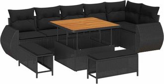 vidaXL Garden Sofa Set with Cushion 9 pcs Black Poly Rattan vidaXL