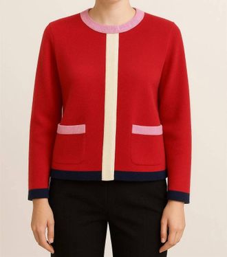 Fate Tilly Crew Neck Cardigan In Red Franco