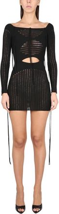 ADĀMO Andrea Adamo Geribbelde Mini Jurk van Knit - Dames - Korte kleedjes - Zwart - S - Polyester - Kleedjes