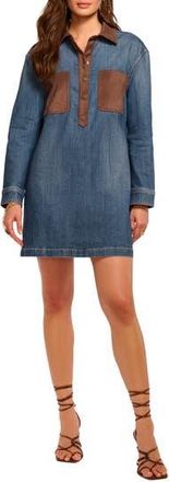 Ramy Brook Winnifred Long Sleeve Denim Dress in Medium Wash/Suede at Nordstrom Rack