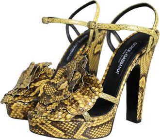 Dolce & Gabbana Womens Yellow Exotic Leather Ankle Strap Heels Sandals Shoes Python