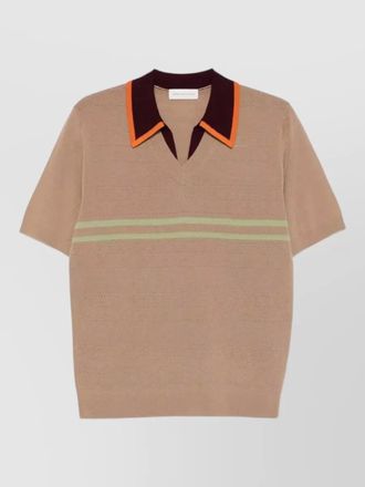 Dries Van Noten v neck merino wool striped polo collar