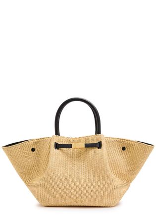DeMellier The New York Midi Raffia and Leather Tote - White - One Size