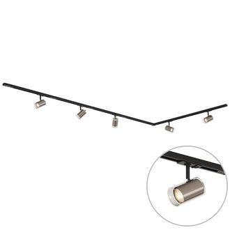 QAZQA Qazqa Modern Railsysteem Zwart Met 5 Spots Gunmetal 1-fase