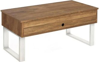 HOGAR 24 Vanir Mesa De Centro Elevable Caj&oacute;n Deslizante Dise&ntilde;o Industrial-vintage Madera Maciza Acabado Natural Y Patas Color Blanco - Cera + Blanco