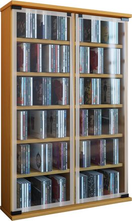 ebuy24 Ebuy24 - Vcm Cd Shelf Wood Gabinete De Cd Con Puertas De Vidrio De Seguridad Esg Para 300 Cd O 130 Dvds 72-videos Dimensiones: Al. 92 X An. 60 X P. 18