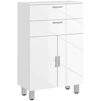 OEM Mueble Auxiliar Ba&ntilde;o Moderno Con 2 Cajones Armario Y Estantes Ajustables Antivuelco Carga 35 Kg 60x30x93 Cm Blanco