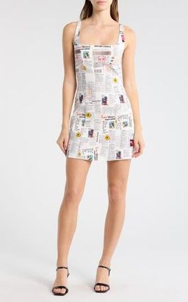 Desigual Newsprint Body-Con Minidress in White at Nordstrom Rack, Size X-Large