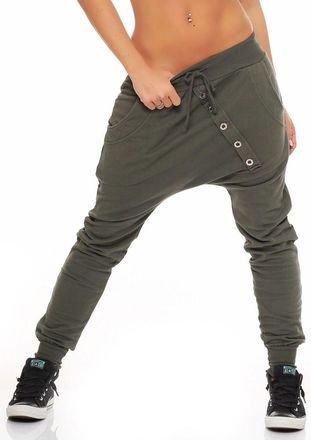 Malito more than fashion Malito Women Boyfriend Pants Classic Buttons Baggy Trousers Aladin Bloomers Yoga 8023 (Olive)