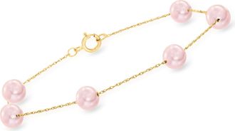 Ross-Simons 6-6.5mm Pink Cultured Pearl Station Bracelet in 14kt Yellow Gold